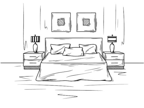 Premium Vector Realistic Sketch Of The Bedroom Hand Drawn Sketch Of
