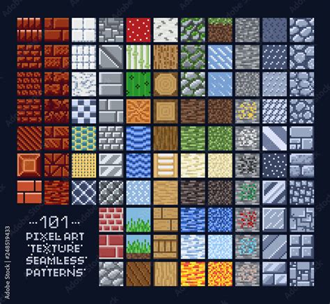 Pixel Art Style Set Of Different 16x16 Seamless Texture Pattern Sprites