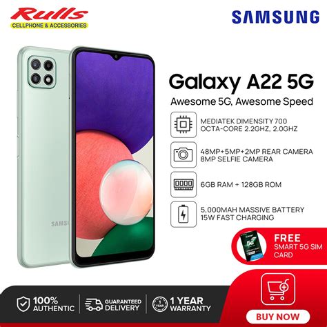 Samsung Galaxy A22 5g Smartphone 6gb8gb Ram128gb Rom Mediatek