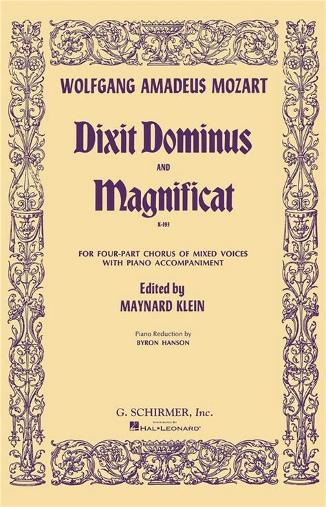 Wolfgang Amadeus Mozart Dixit Dominus And Magnificat K 193 Satb 672703