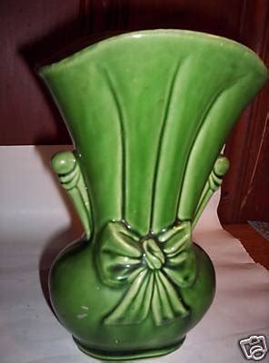 Vintage Mccoy Green Pottery Floral Flower Vase Usa