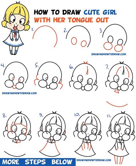 Discover thousands of premium vectors available in ai and eps formats. How to Draw a Cute Cartoon Girl (Chibi) Sticking Her Tongue Out Easy Step by Step Drawing ...
