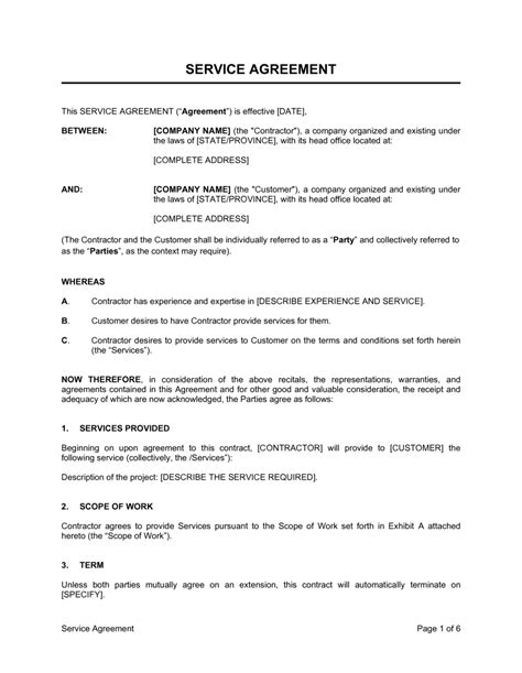 Service Agreement Template By Business In A Box