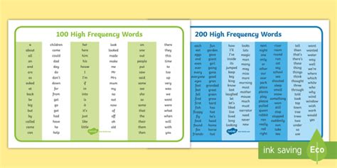 300 Common High Frequency Words Word Mats Teacher Made