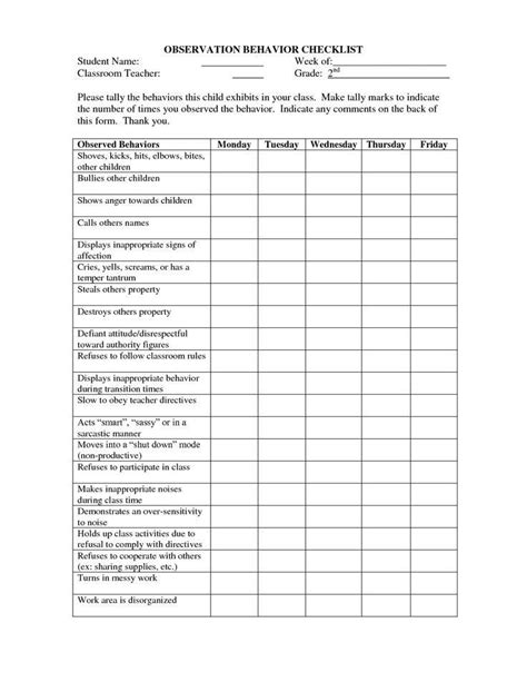 Student Observation Form Template Unique Ch 2 P38 Checklist This Is A