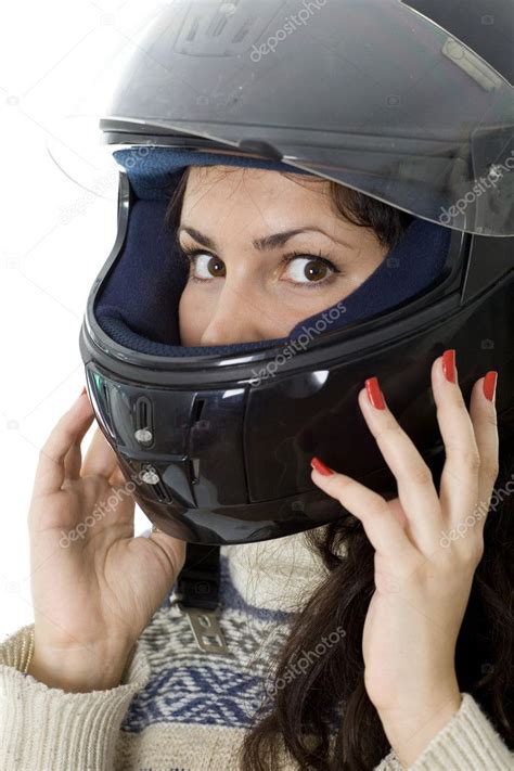 Young Woman In A Motorcycle Helmet — Stock Photo © Photomak 3064654