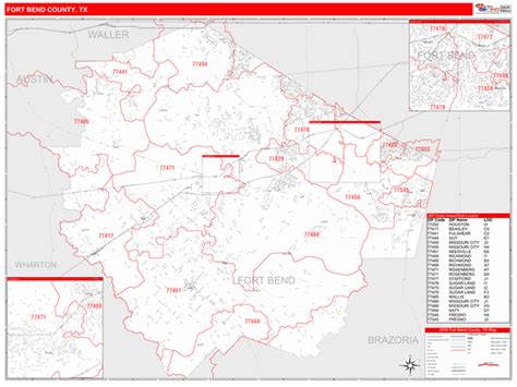 Fort Bend County Tx Zip Code Wall Map Red Line Style By Marketmaps
