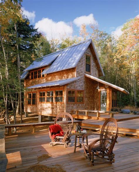 Log Cabin Metal Roof Exterior Rustic With Wood Tripod Outdoor Bistro