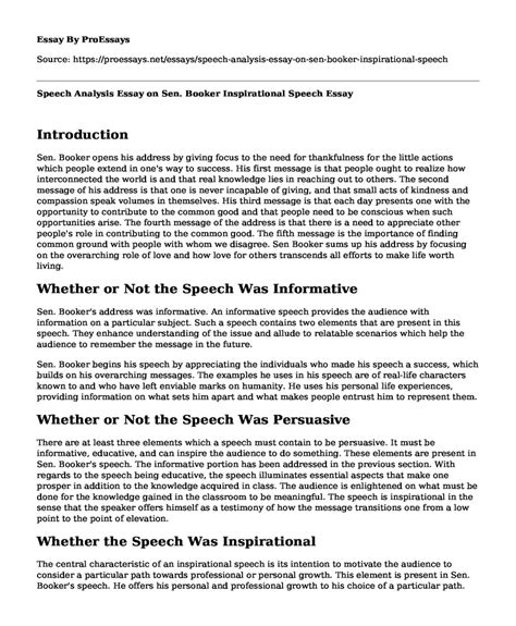 Speech Analysis Essay On Sen Booker Inspirational Speech Free