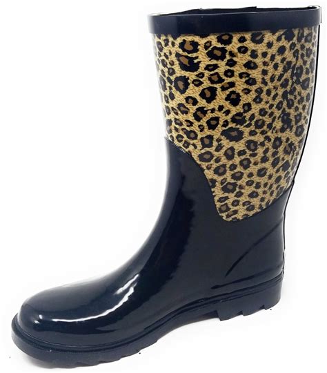 Forever Young Women Mid Calf 11 Animal Print Rubber Rain Boots