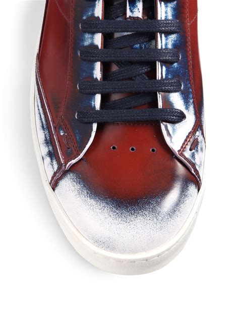 Lyst Fendi Spraypaint Laceup Sneakers In Red For Men