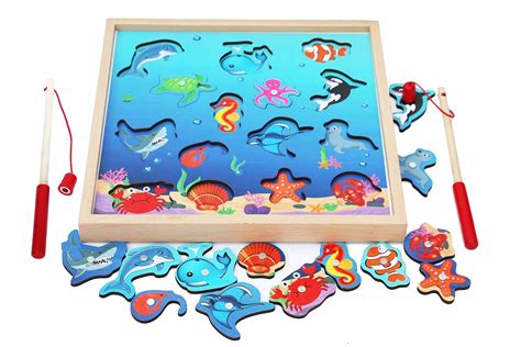 Towo Wooden Fishing Game Magnetic Fishing Puzzles With Numbers Jigsaw