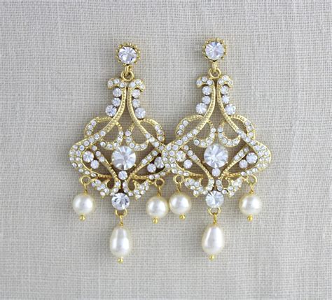 Gold Chandelier Earrings Bridal Earrings Crystal Wedding