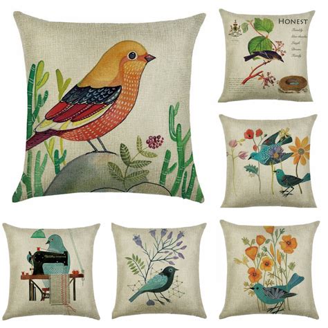 Cute Bird Decorative Throw Pillow Case Cushion Cover 18x18 Cotton