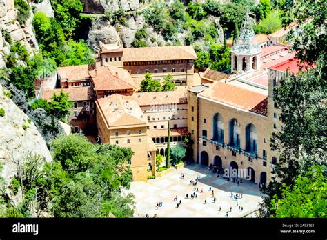 View From The Mountain To The Top Of Santa Maria De Montserrat Abbey In