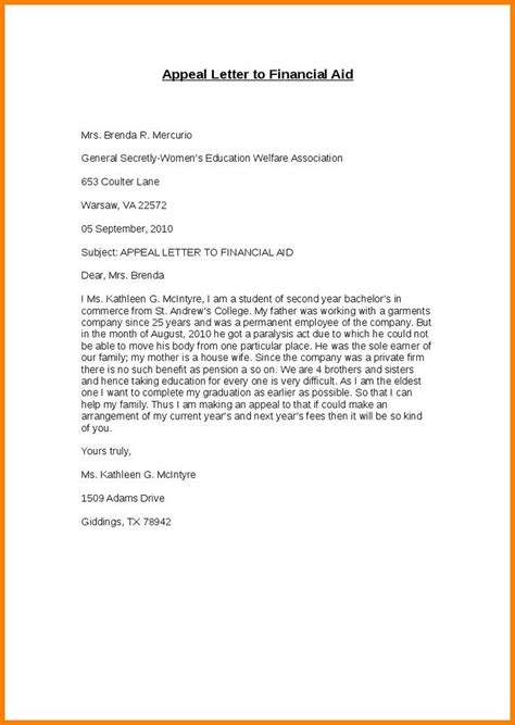 Financial Aid Appeal Letter Template