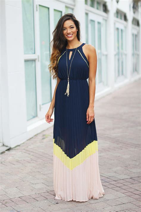 Navy Color Block Pleated Maxi Dress Color Block Dress Saved By The