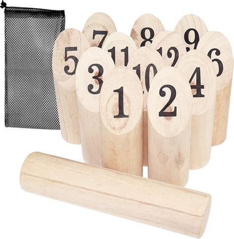 wellgro finnish throwing game 14 piece for 2 8 players solid wood viking game including game