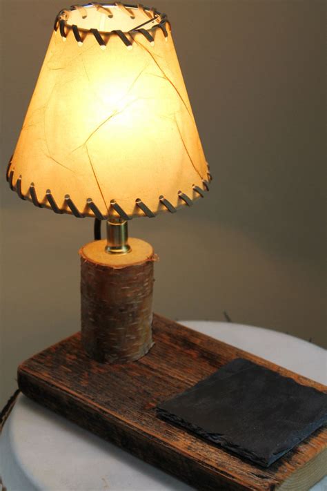 Reclaimed Rustic Lamp White Birch Light Cabin Nightstand Lamp