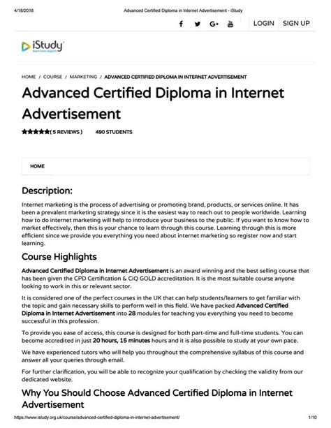 The Advanced Certified Diploma In Internet Advertismment Is Available