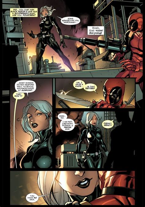 Deadpool Flirts With Black Widow Marvel Comics Art Deadpool Funny Spiderman Black Cat