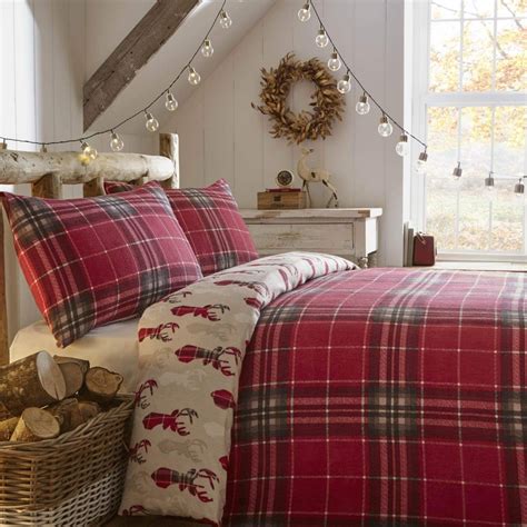 Fusion Tartan Stag Brushed Cotton Duvet Cover Set Red Christmas Bedding Christmas Bedding