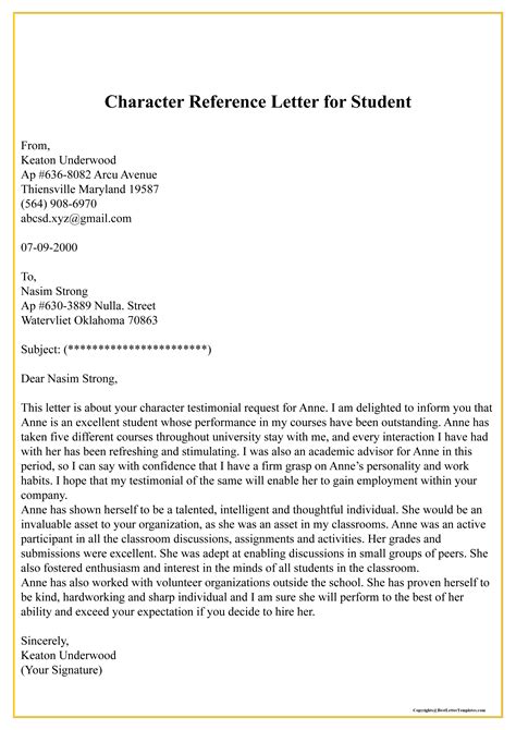 Sample Example Of Character Reference Letter Template Pdf