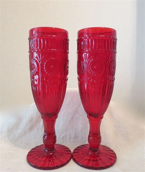 Retired Set Of 2 The Pioneer Woman Red Adeline Champagne Flutes 6 Ounce Nwt Pioneerwoman