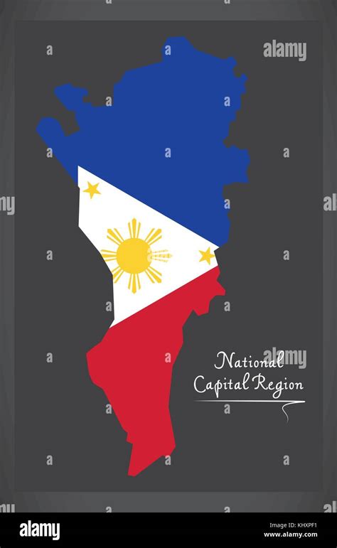 National Capital Region Map Of The Philippines With Philippine National Flag Illustration Stock
