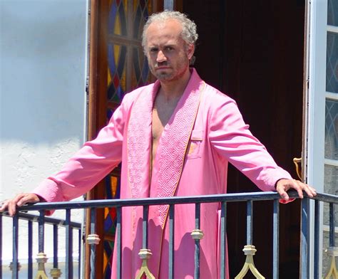 Edgar Ramirez As Gianni Versace In A Pink Robe On Set Of American Crime Story