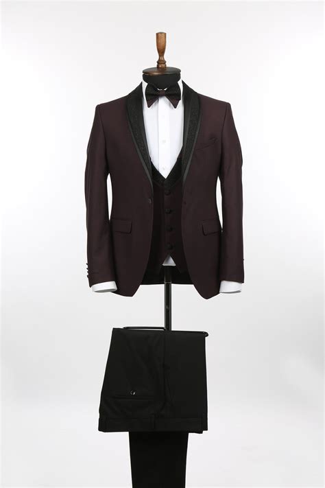 10920071 Burgundy Slim Fit 3 Piece Tuxedo Suit Amp