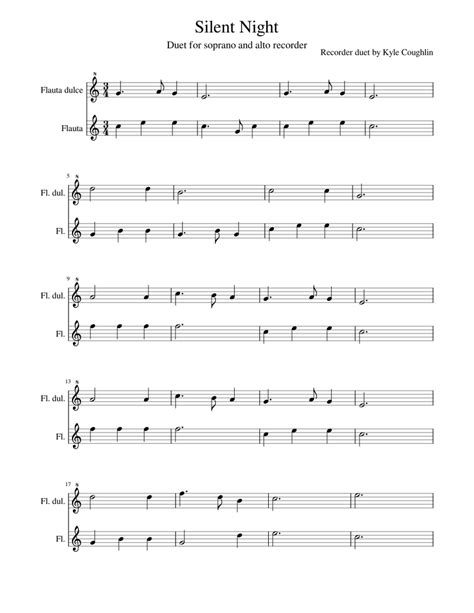 Silentnight Sheet Music For Flute Recorder Woodwind Duet