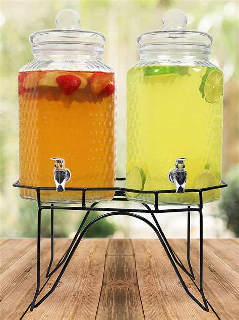 Glass Drink Dispenser For Parties Set Of 2 1 Gallon