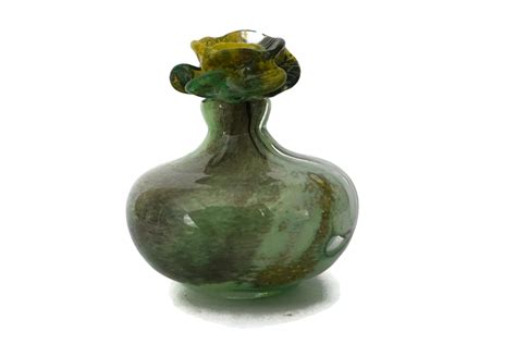 Murano Glass Perfume Bottle With Flower Stopper Venetian Studio Art