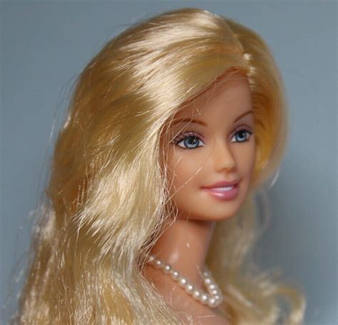 Barbie Doll Nude Long Curly Blonde Hair Blue Eyes Faux Pearl Jewelry