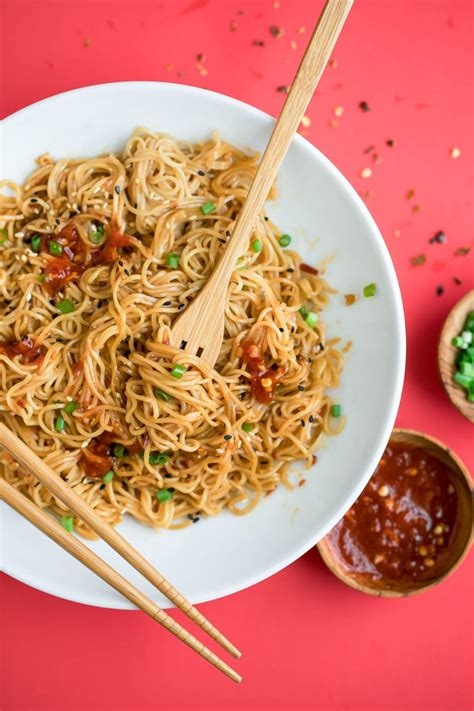 Ramen noodles are treated with an alkaline ingredient called kansui, which causes them to take on a curly shape. Spicy Sesame Ramen Noodles - Peas And Crayons