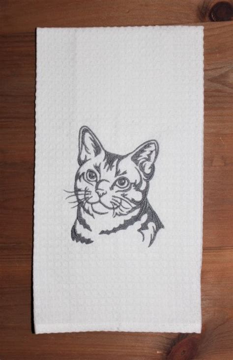 Cat Kitchen Towel Embroidered Cat Towel Cat Lovers T Etsy