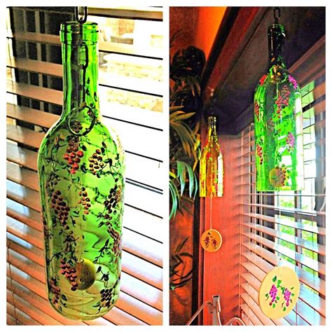 Wine Bottle Wind Chimes Hand Painted Wine Bottles Recycled Wine