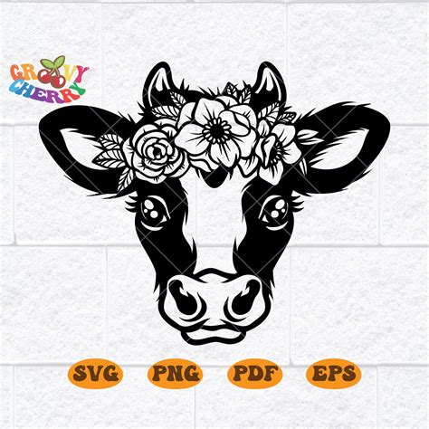 Cow With Flower Crown SVG Baby Cow Svg Cow Face Svg Cow Etsy
