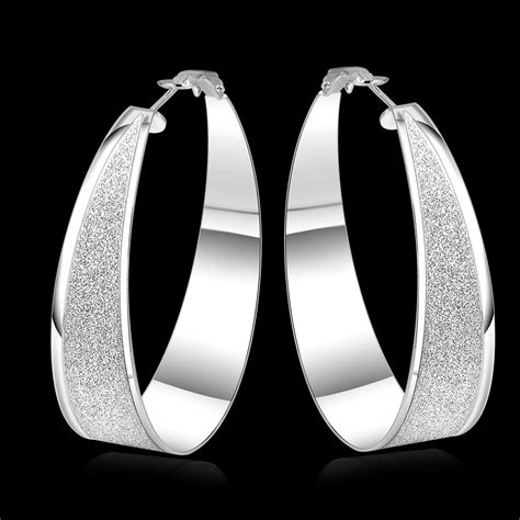 Trendy 925 Sterling Silver Hoop Earrings For Women Flat Round Earring