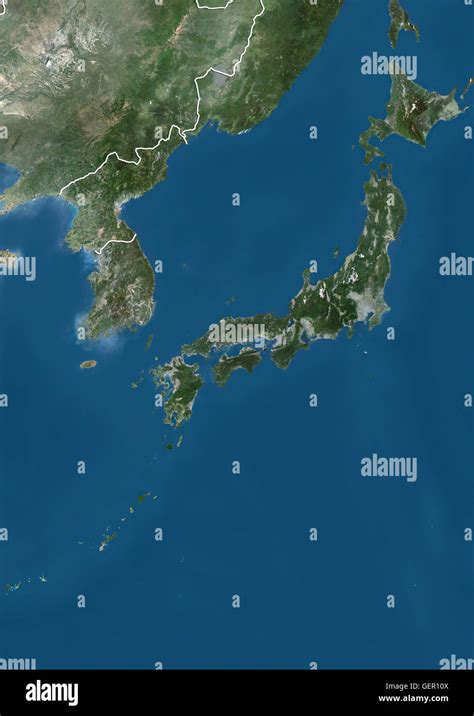 Satellite View Of Japan South Korea And North Korea With Country