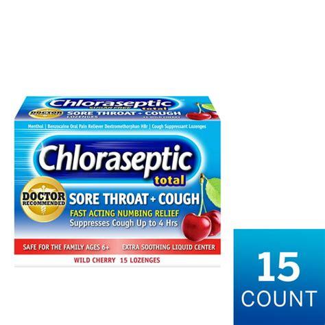 Chloraseptic Total Sore Throat Cough Lozenges Sugar Free Wild Cherry