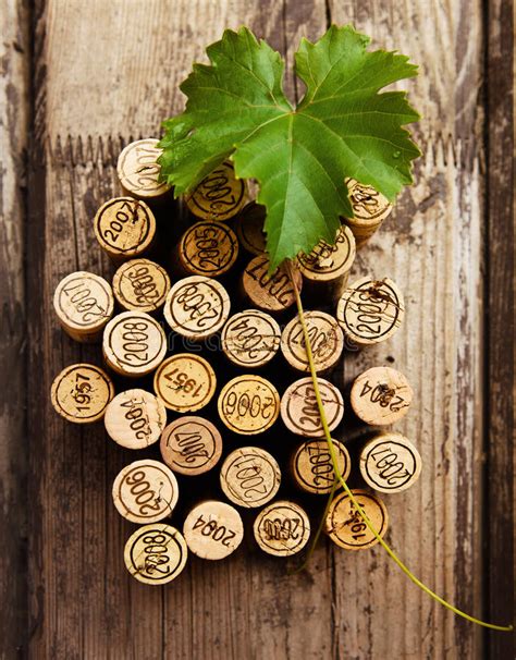 Dated Wine Bottle Corks On The Wooden Background Stock Image Image Of