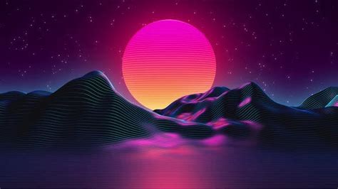 80s Synthwave Styled Landscape And Sunset 4k By Patgrap On Envato Elements
