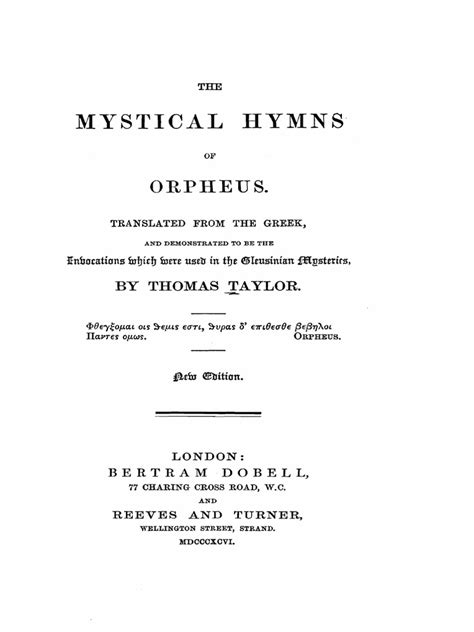 The Mystical Hymns Of Orpheus Orpheus Plato
