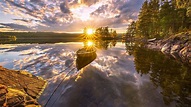 Wallpaper Ringerike, Norway, beautiful sunset, lake, water reflection ...
