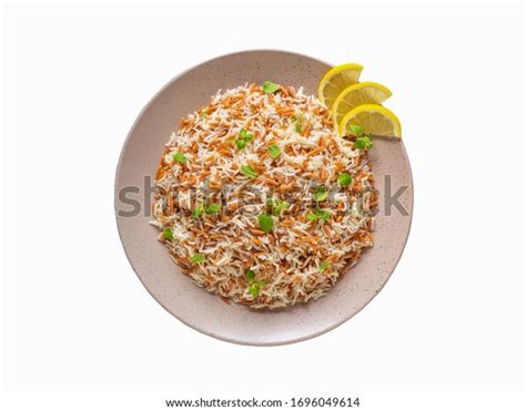 Isolated Turkish Rice Pilaf Orzo Plate Stock Photo