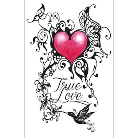 True Love Heart W Hummingbird Temporary Tattoo Disegno Cuore