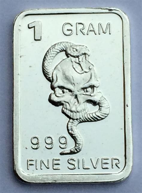 New Snake And Skull 1 Gram 999 Fine Silver Bullion Bar Round Coin