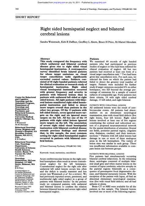 Pdf Right Sided Hemispatial Neglect And Bilateral Cerebral Lesions